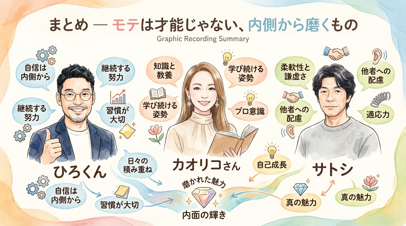 モテは才能じゃない|AI時代こそ"印象"が最強の武器【社長モテる化計画 LIVE #5】 まとめ モテは才能じゃない内側から磨くもの