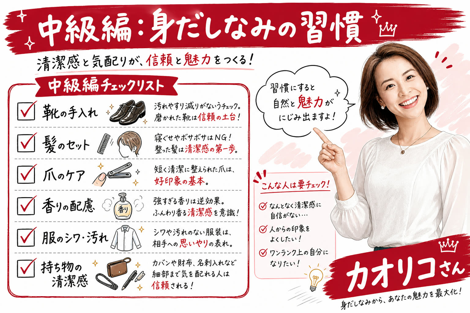 中級編診断：毎朝の服のコーディネート・スマホ・靴下の習慣チェック