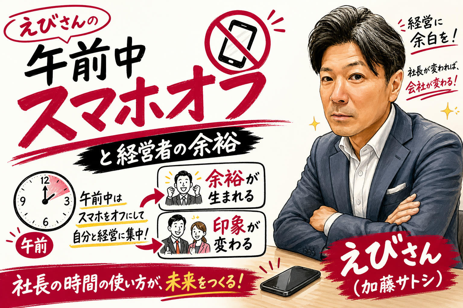 えびさんが午前中スマホオフの習慣を明かす場面
