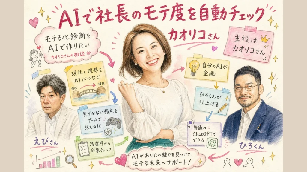 AIで社長のモテ度を自動チェック｜モテる化診断をAIで作る社長モテる化計画LIVE全体図