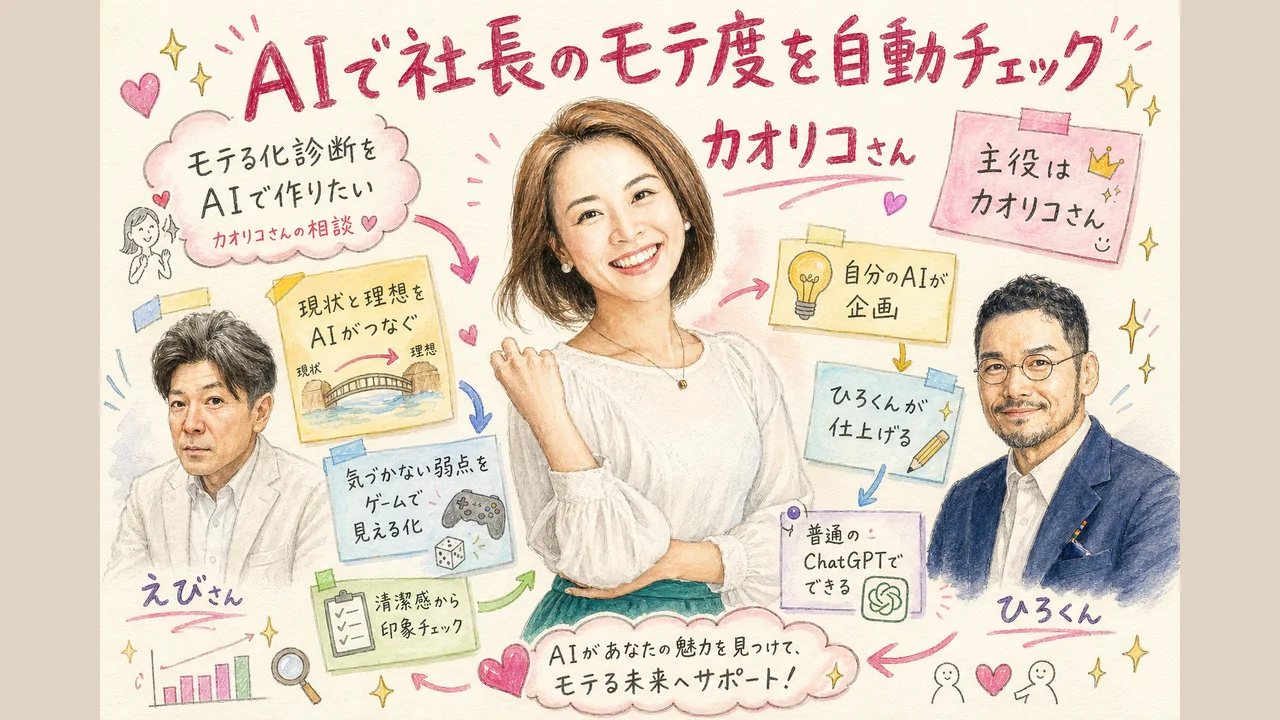 AIで社長のモテ度を自動チェック｜モテる化診断をAIで作る社長モテる化計画LIVE全体図