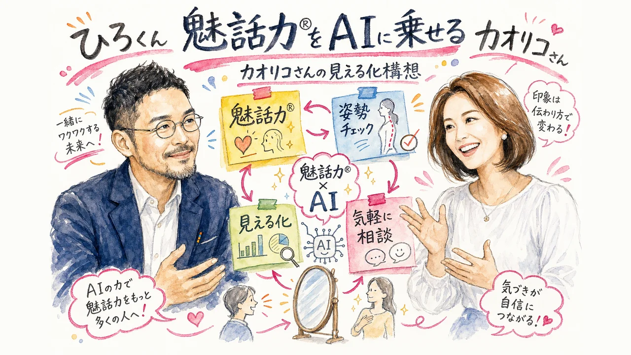 魅話力®をAIに乗せるカオリコさんとひろくんのグラフィックレコーディング