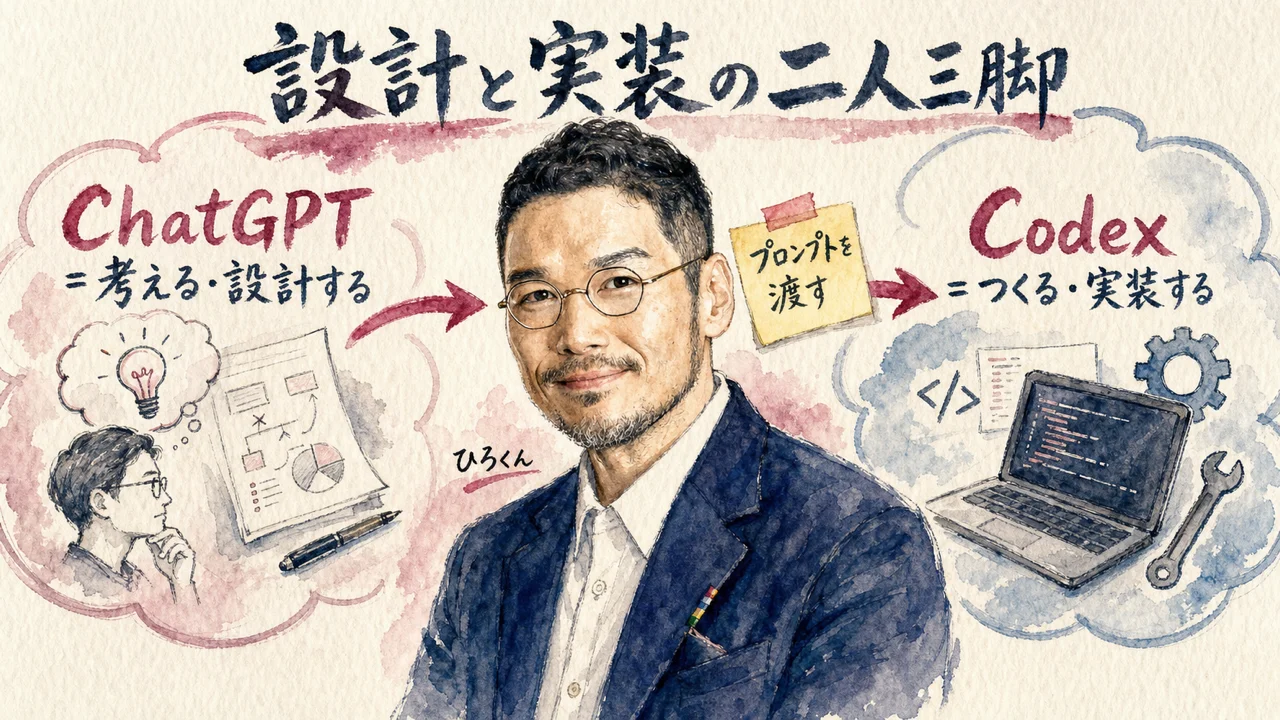 「モテる化診断」をCodexでアプリにしてみた|ChatGPT×Codexの二人三脚【社長モテる化計画 LIVE #12】 ChatGPTで対話・設計し、Codexで実装する役割分担のワークフロー図解