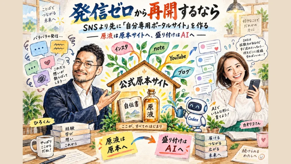 発信ゼロから再開するなら、SNSより先に自分専用ポータルサイトを作る 全体図解（社長モテる化計画LIVE #18）